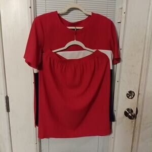 Vintage Susan G 2 Pc. Skirt Blouse Set LG Crinkle Fabric Red White Blue USA Made